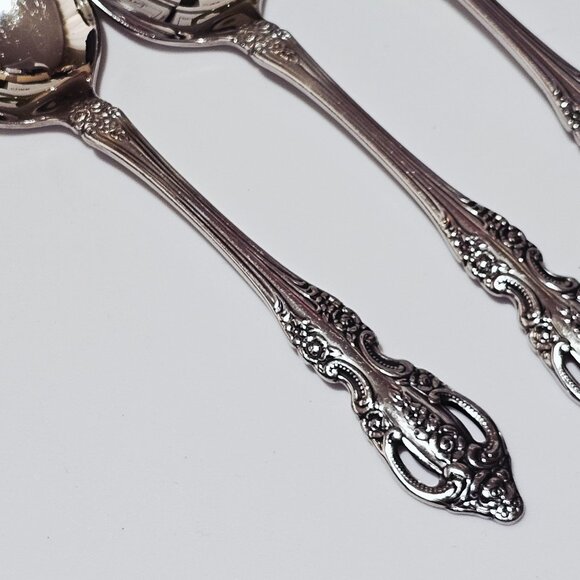 3 Oneida Renoir Pembrooke Soup Spoons 6.5" SS pierced 90s vtg Baroque - Picture 3 of 9